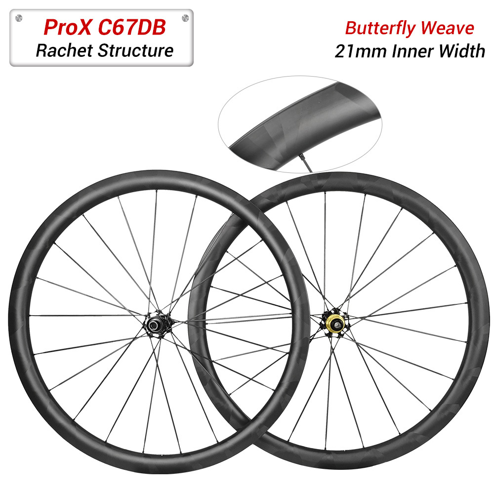 ProX C67DB Butterfly Weave Road Wheelset | Super Light Full Carbon Spoke Disc Wheels