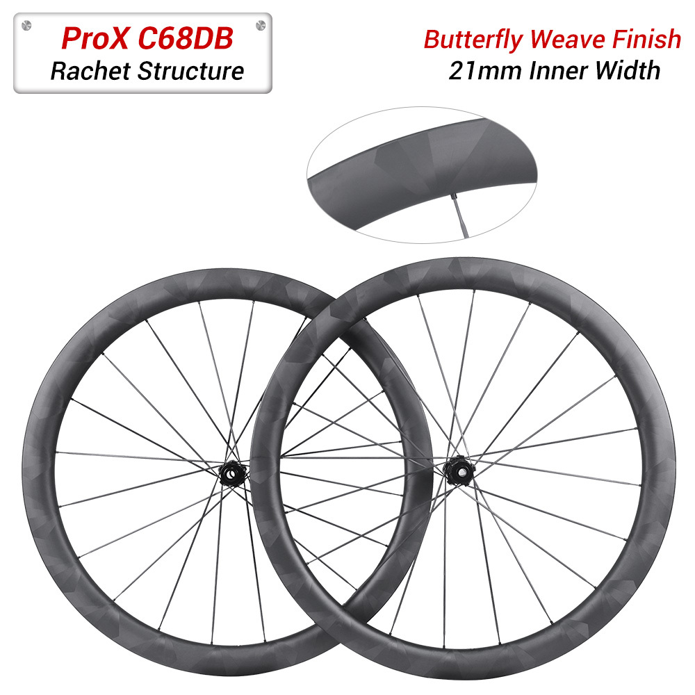 ProX C68DB Ultra Light Butterfly Weave Carbon Wheels | Full Carbon Spoke Disc Brake Wheels