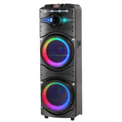 Dual 12 Inch Big Bass Wireless Bluetooth Party Speaker with Guitar Input