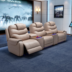 All-cowhide three-seat and 2 middle console video room private cinema sofa luxury, all-electric stretching function