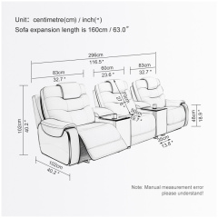 All-cowhide three-seat and 2 middle console video room private cinema sofa luxury, all-electric stretching function
