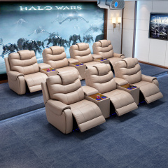 All-cowhide three-seat and 2 middle console video room private cinema sofa luxury, all-electric stretching function