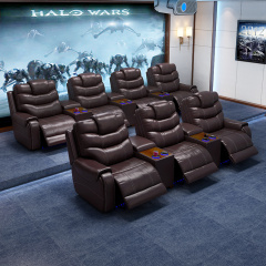 All-cowhide three-seat and 2 middle console video room private cinema sofa luxury, all-electric stretching function