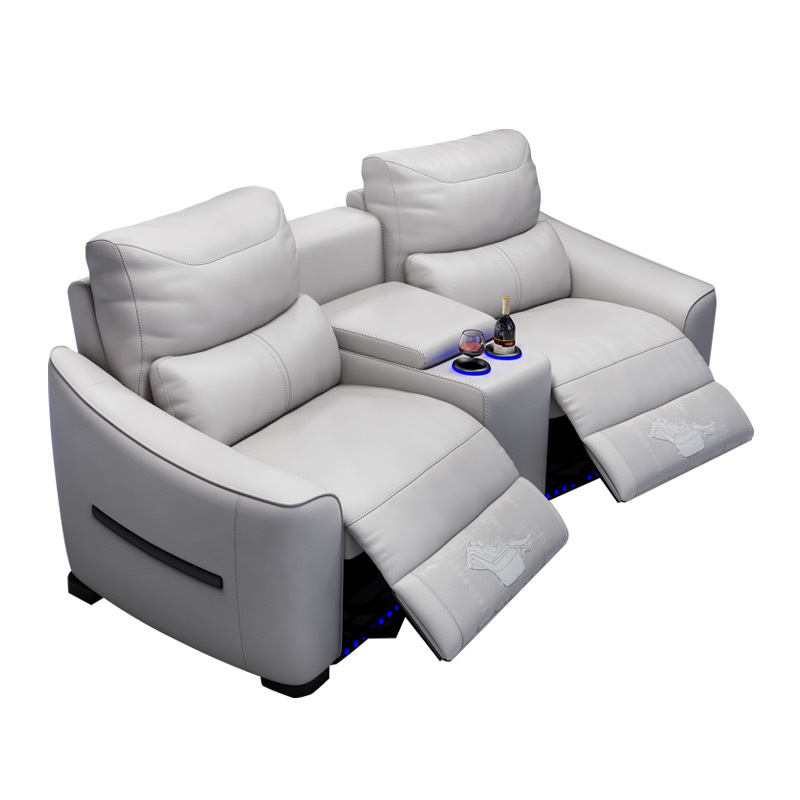 All-cowhide two-seat and middle console arc design video room private cinema sofa luxury, all-electric stretching function