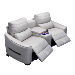 All-cowhide two-seat and middle console arc design video room private cinema sofa luxury, all-electric stretching function