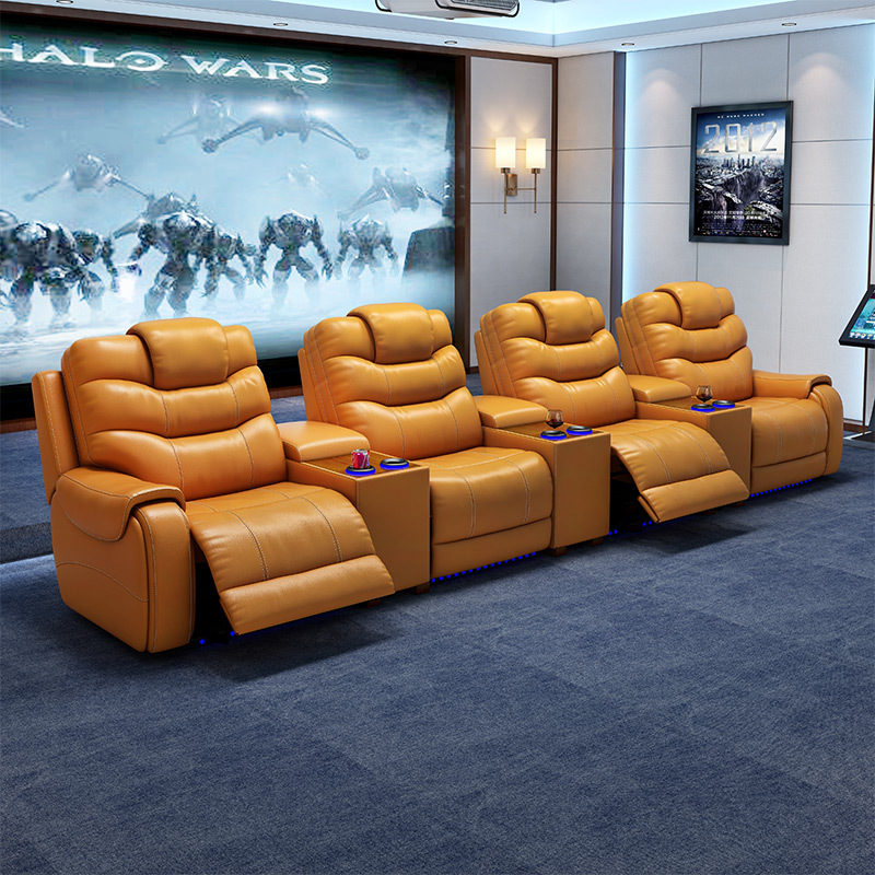 All-cowhide four-seat and 3 middle console video room private cinema sofa luxury, all-electric stretching function