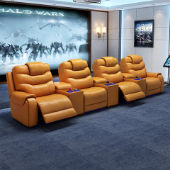 All-cowhide four-seat and 3 middle console video room private cinema sofa luxury, all-electric stretching function