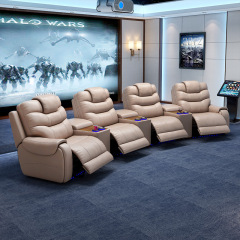 All-cowhide four-seat and 3 middle console arc design video room private cinema sofa luxury, all-electric stretching function