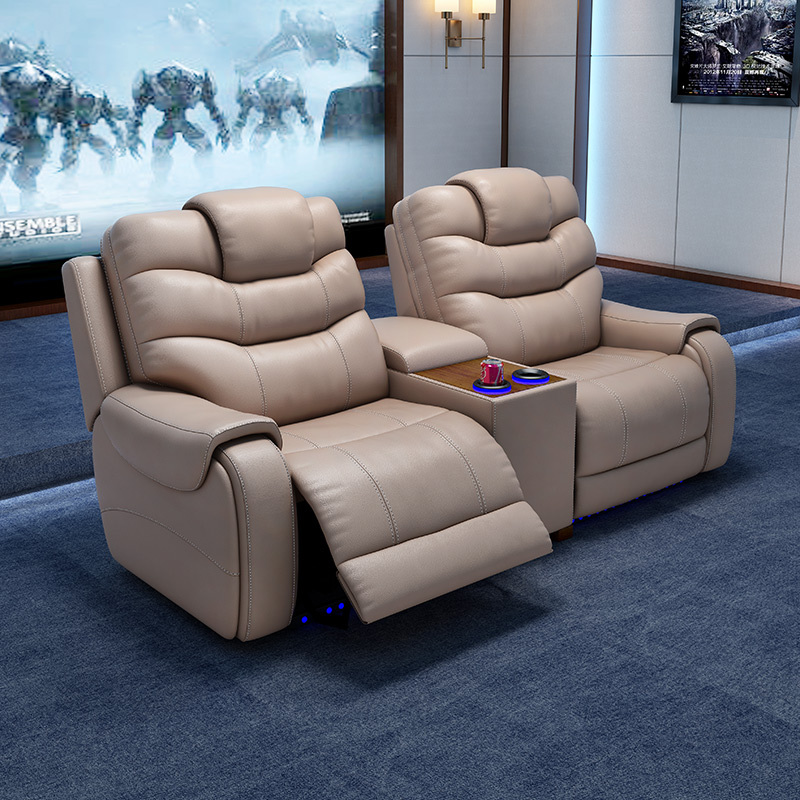 All-cowhide two-seat and middle console video room private cinema sofa luxury, all-electric stretching function