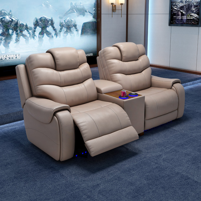 All-cowhide two-seat and middle console video room private cinema sofa luxury, all-electric stretching function