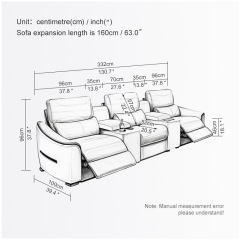 All-cowhide three-seat and 2 middle console video room private cinema sofa luxury, all-electric stretching function