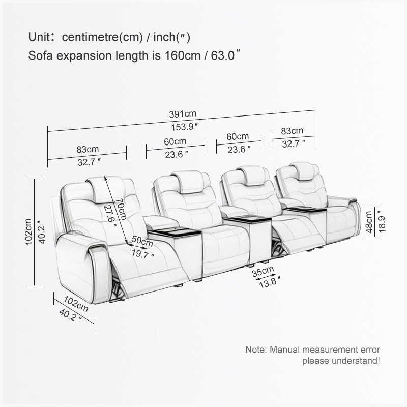 All-cowhide four-seat and 3 middle console video room private cinema sofa luxury, all-electric stretching function