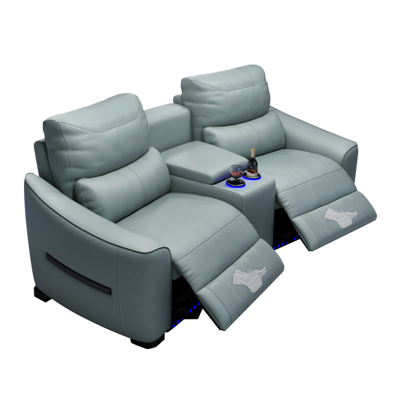 All-cowhide two-seat and middle console arc design video room private cinema sofa luxury, all-electric stretching function