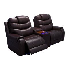 All-cowhide two-seat and middle console video room private cinema sofa luxury, all-electric stretching function