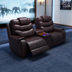 All-cowhide two-seat and middle console video room private cinema sofa luxury, all-electric stretching function