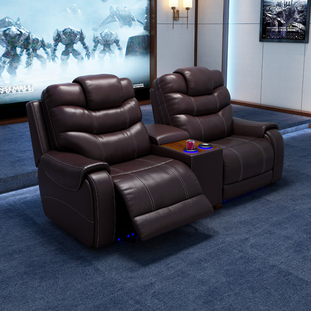 All-cowhide two-seat and middle console video room private cinema sofa luxury, all-electric stretching function