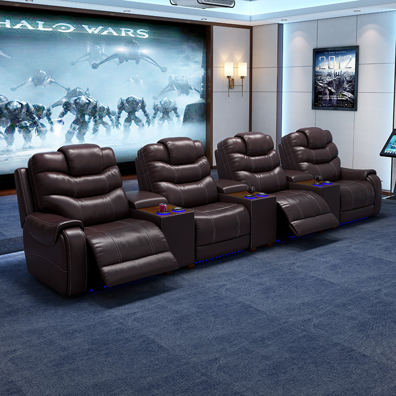 All-cowhide four-seat and 3 middle console video room private cinema sofa luxury, all-electric stretching function