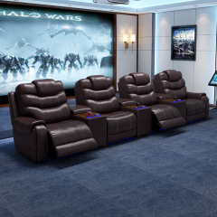All-cowhide four-seat and 3 middle console video room private cinema sofa luxury, all-electric stretching function