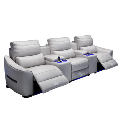 All-cowhide three-seat and 2 middle console video room private cinema sofa luxury, all-electric stretching function