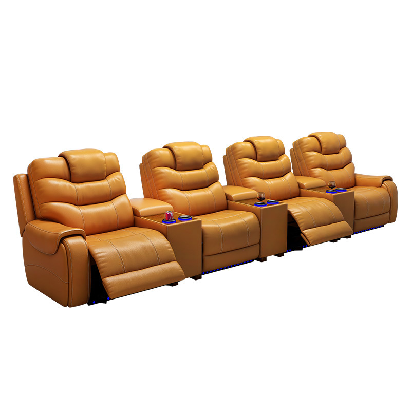 All-cowhide four-seat and 3 middle console video room private cinema sofa luxury, all-electric stretching function