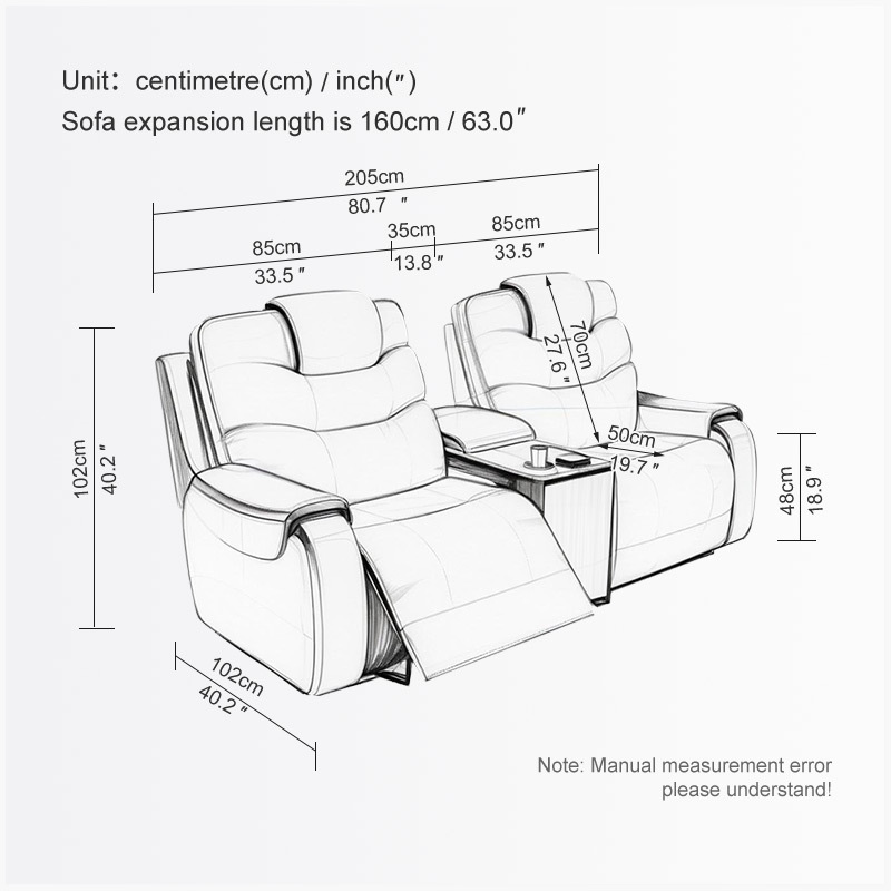 All-cowhide two-seat and middle console video room private cinema sofa luxury, all-electric stretching function