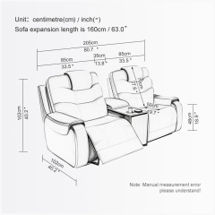 All-cowhide two-seat and middle console video room private cinema sofa luxury, all-electric stretching function