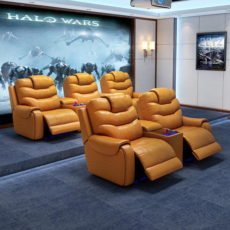 All-cowhide two-seat and middle console video room private cinema sofa luxury, all-electric stretching function