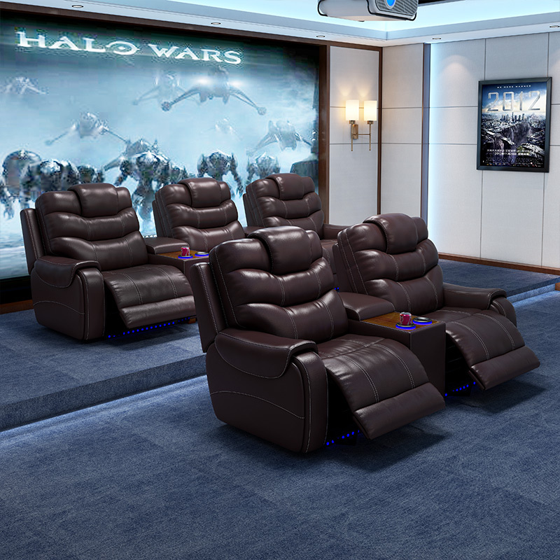 All-cowhide two-seat and middle console video room private cinema sofa luxury, all-electric stretching function