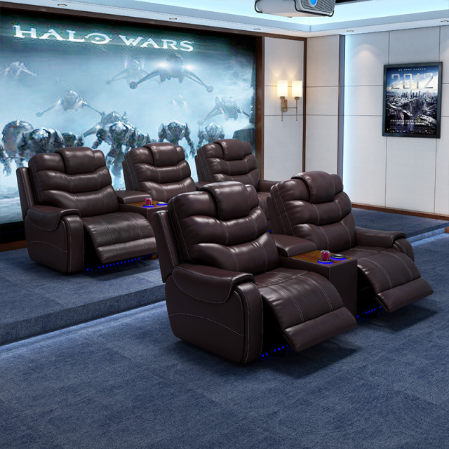 All-cowhide two-seat and middle console video room private cinema sofa luxury, all-electric stretching function