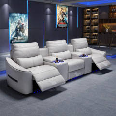 All-cowhide three-seat and 2 middle console video room private cinema sofa luxury, all-electric stretching function