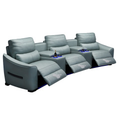 All-cowhide three-seat and 2 middle console arc design video room private cinema sofa luxury, all-electric stretching function