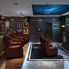 All-cowhide four-seat and 3 middle console arc design video room private cinema sofa luxury, all-electric stretching function