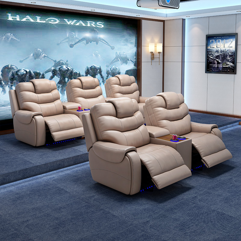 All-cowhide two-seat and middle console video room private cinema sofa luxury, all-electric stretching function
