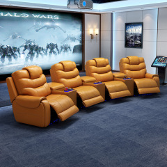 All-cowhide four-seat and 3 middle console arc design video room private cinema sofa luxury, all-electric stretching function
