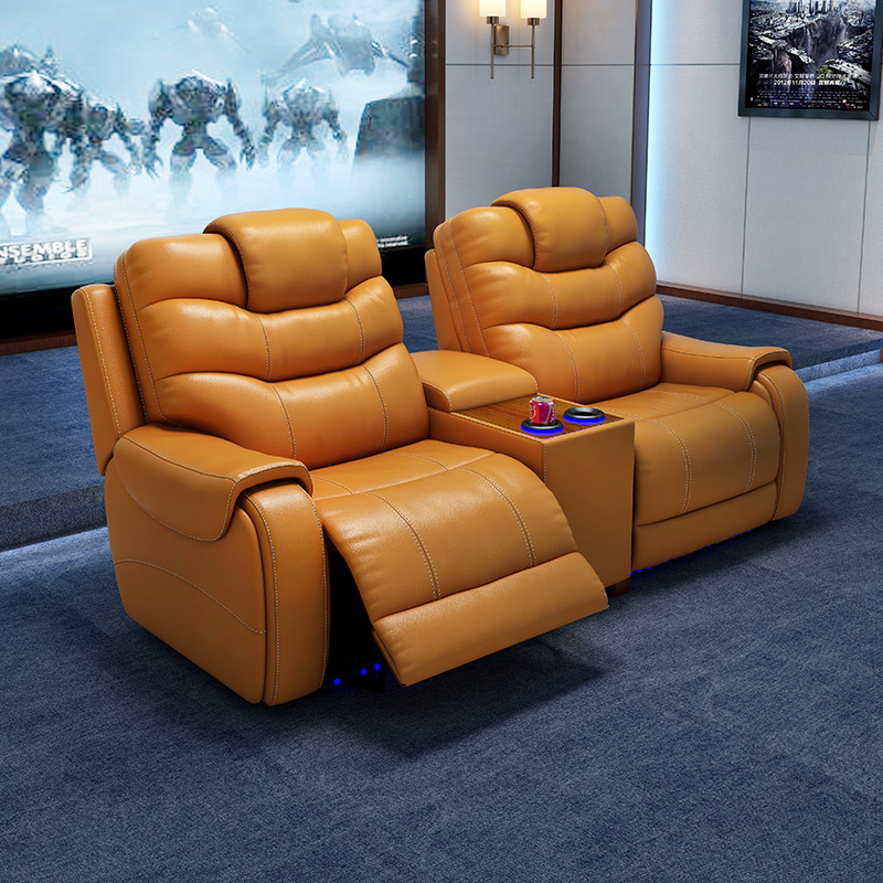 All-cowhide two-seat and middle console video room private cinema sofa luxury, all-electric stretching function