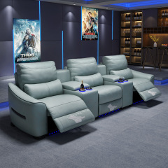 All-cowhide three-seat and 2 middle console video room private cinema sofa luxury, all-electric stretching function