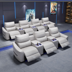 All-cowhide three-seat and 2 middle console video room private cinema sofa luxury, all-electric stretching function