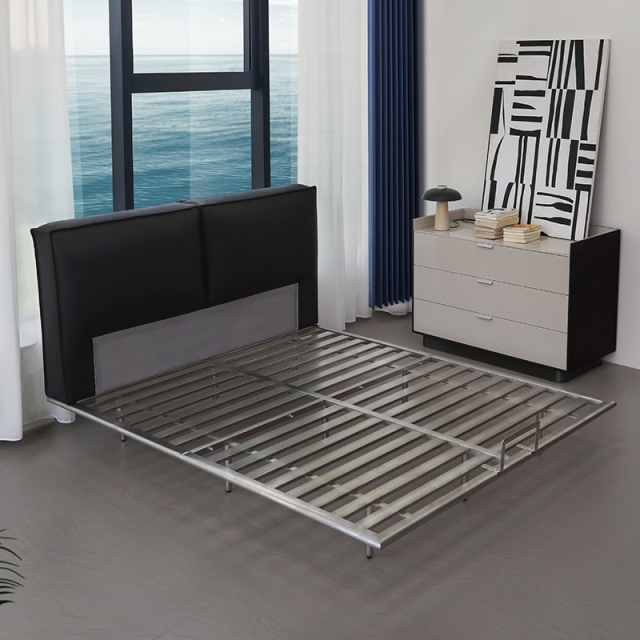 Master bedroom home leather bed Iron wrought stainless steel floating bed