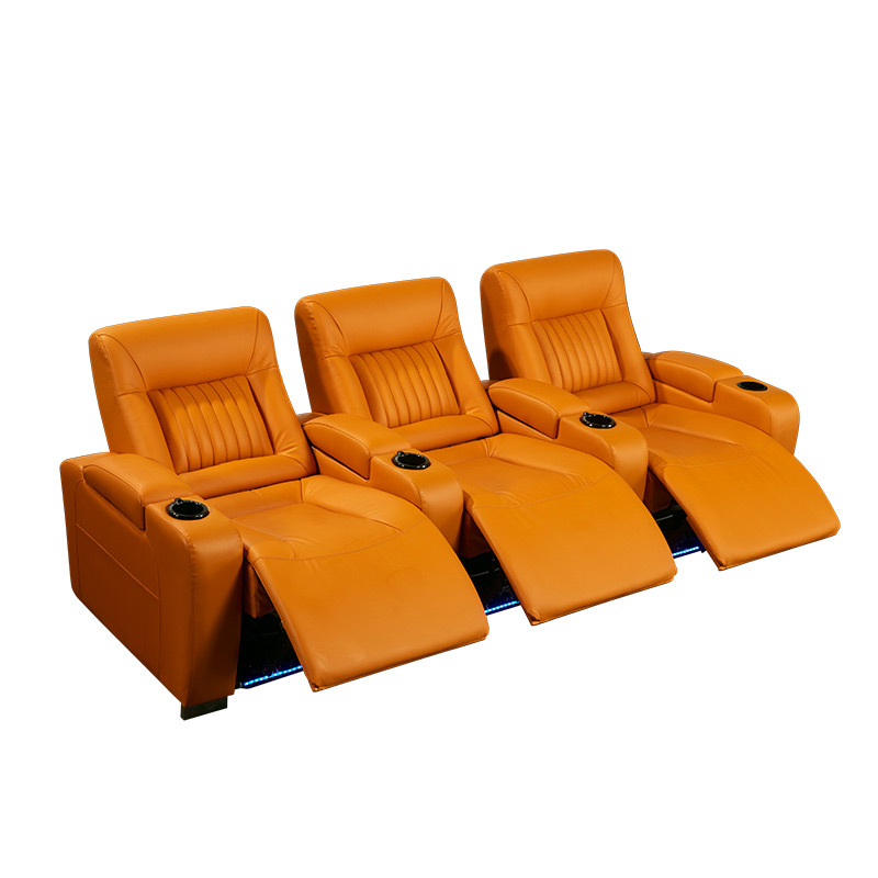 Contact surface cowhide three-seat and 4 middle console video room private cinema sofa luxury, all-electric stretching function