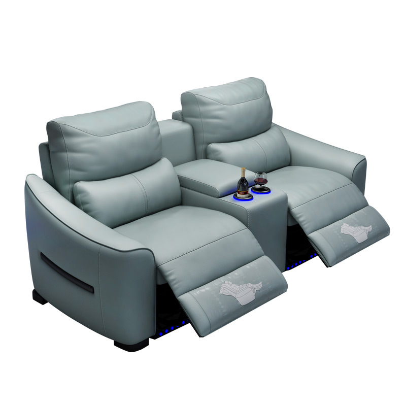 All-cowhide two-seat and middle console video room private cinema sofa luxury, all-electric stretching function