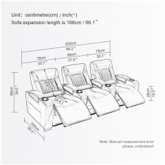 Contact surface cowhide three-seat and 4 middle console video room private cinema sofa luxury, all-electric stretching function
