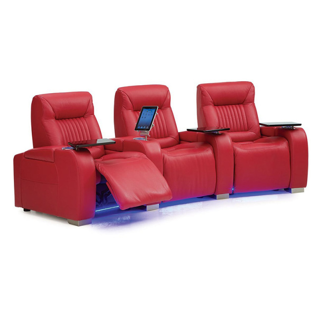 Contact surface cowhide three-seat and 4 middle console video room private cinema sofa luxury, all-electric stretching function