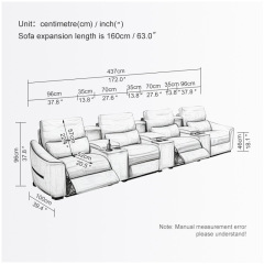 Contact surface cowhide four-seat and 3 middle console video room private cinema sofa luxury, all-electric stretching function