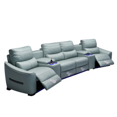 Contact surface cowhide four-seat and 2 middle console arc design video room private cinema sofa luxury, all-electric stretching function