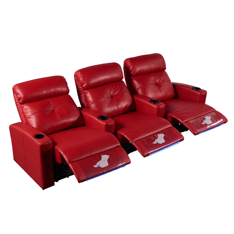 Contact surface cowhide three-seat and 2 middle console video room private cinema sofa luxury, all-electric stretching function