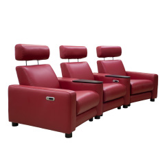 Contact surface cowhide three-seat and 2 middle console video room private cinema sofa luxury, all-electric stretching function，the headrest can be adjusted up and down