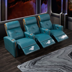Contact surface cowhide three-seat and 2 middle console video room private cinema sofa luxury, all-electric stretching function