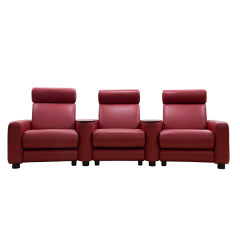 Contact surface cowhide three-seat and 2 middle console video room private cinema sofa luxury, all-electric stretching function，the headrest can be adjusted up and down