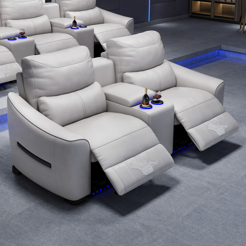 All-cowhide two-seat and middle console video room private cinema sofa luxury, all-electric stretching function