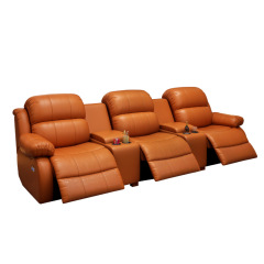 Contact surface cowhide three-seat and 2 middle console video room private cinema sofa luxury, all-electric stretching function